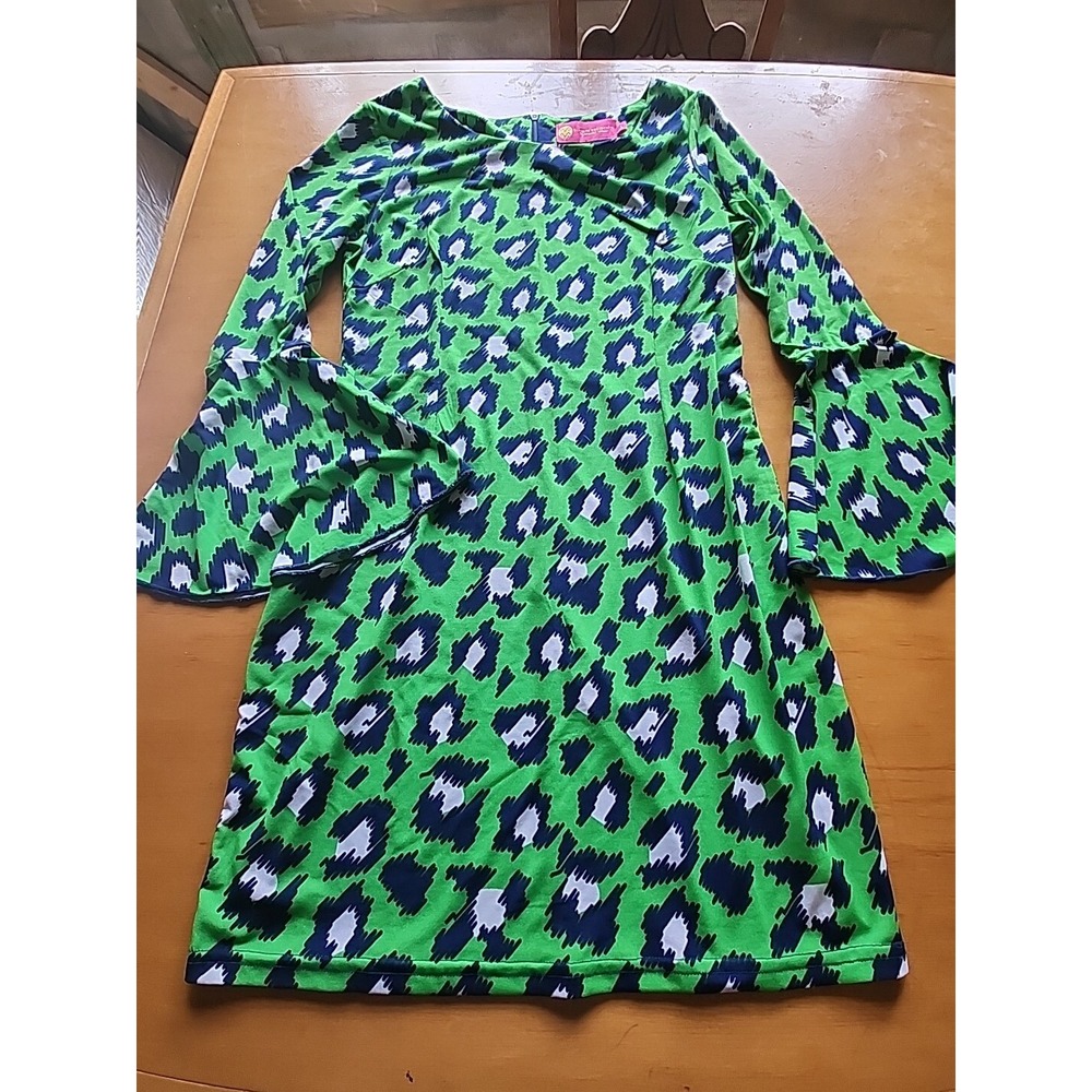 McBeth‎ Collection Green and Blue Women's dress size L Bell Sleeve